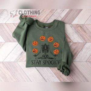 Stay Spooky Pumpkin Halloween Sweatshirt, Skeleton Halloween Tee, Pumpkin Sweatshirt, Fall Spooky Season Shirt For Women