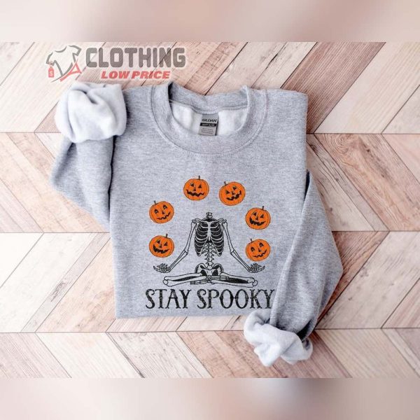 Stay Spooky Pumpkin Halloween Sweatshirt, Skeleton Halloween Tee, Pumpkin Sweatshirt, Fall Spooky Season Shirt For Women