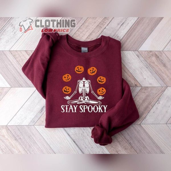 Stay Spooky Pumpkin Halloween Sweatshirt, Skeleton Halloween Tee, Pumpkin Sweatshirt, Fall Spooky Season Shirt For Women