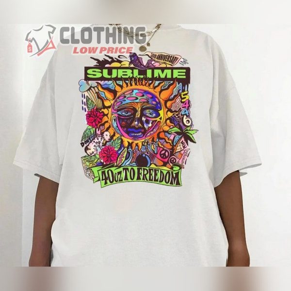 Sublime 40 Oz. To Freedom 30th Anniversary Sweatshirt, Sublime With Rome San Diego T-shirt, Sublime Sun Logo Sweatshirt, Sublime With Rome Dallas Merch