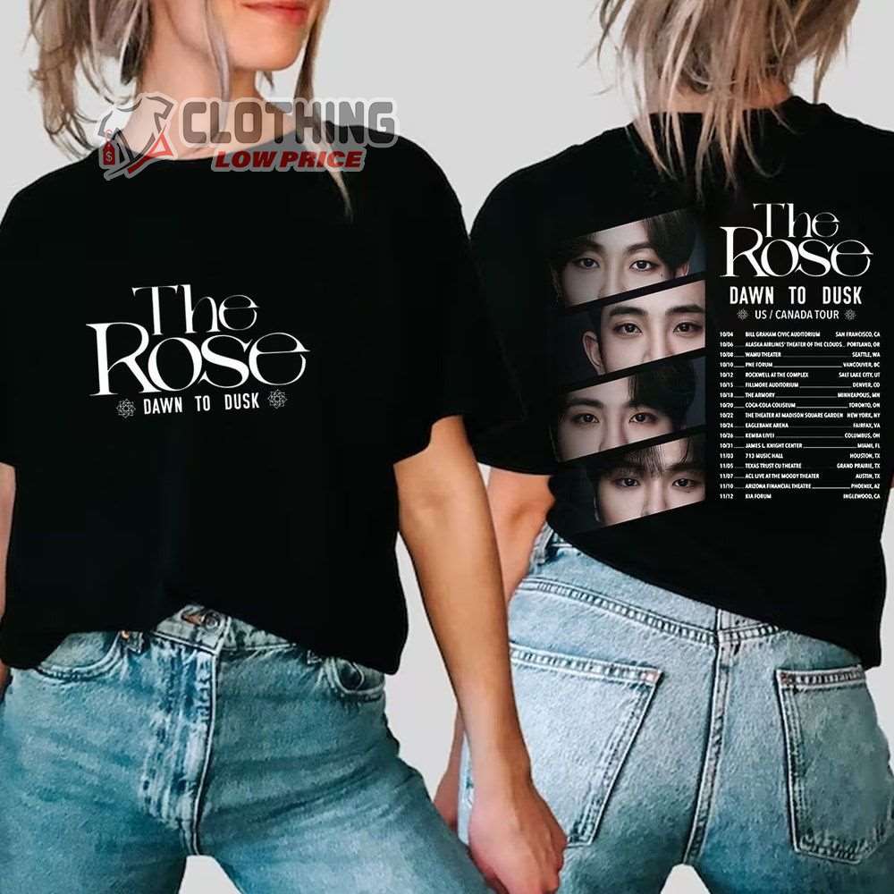The Rose Kpop Band World Tour 2023 US - Canada Merch, The Rose 2023 ‘Dawn To Dusk’ Us And Canada Tour Shirt, Dual Rock Album Tee