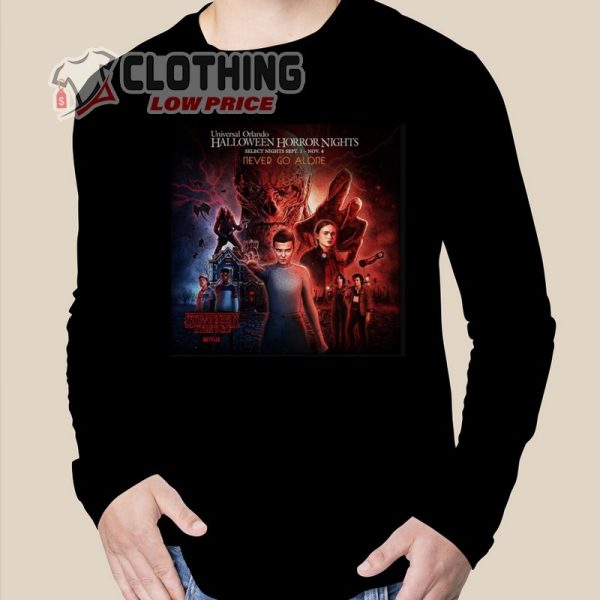 Universal Studios Halloween Horror Nights Never Go Alone Stranger Things Netflix Shirt, HHN Stranger Things 2023 Merch