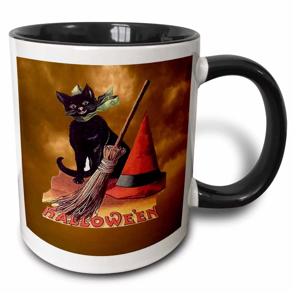 Vintage Halloween Black Cat Two Tone Black Mug walmart