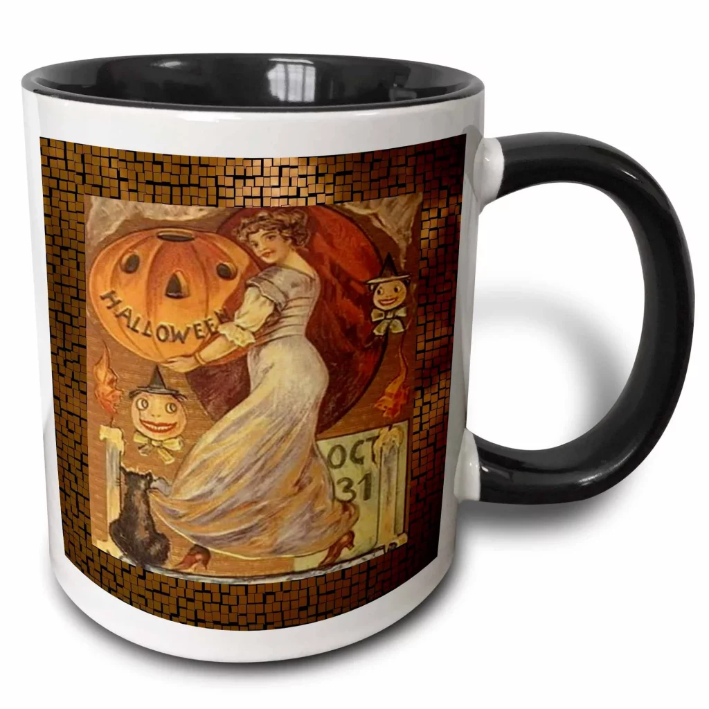 Vintage Halloween Lady holding Jack o Lantern Two Tone Black Mug walmart