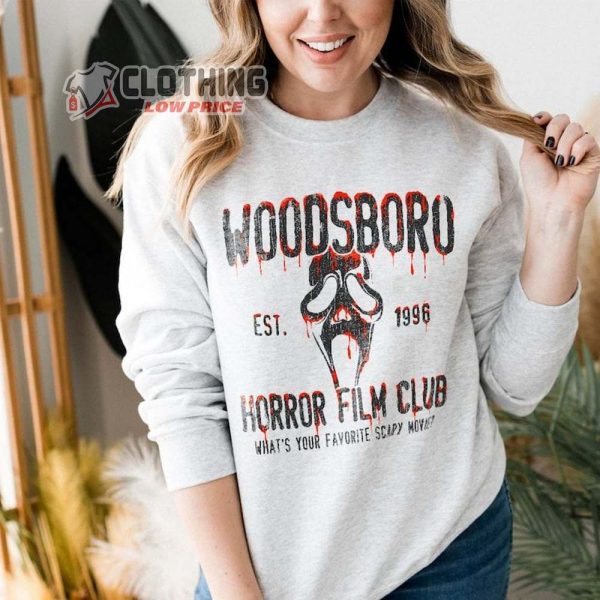 Woodsboro Horror Film Club Sweatshirt, Scream Ghost Halloween Sweatshirt, Thriller Movies Halloween Hoodie