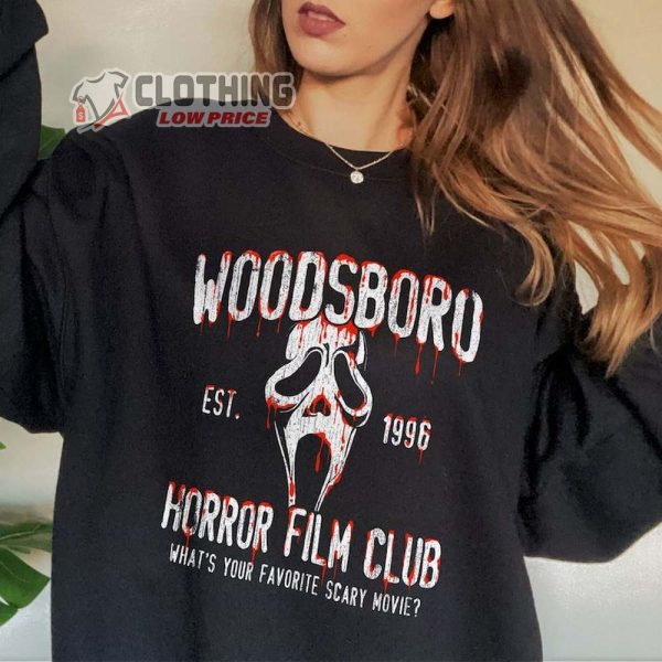 Woodsboro Horror Film Club Sweatshirt, Scream Ghost Halloween Sweatshirt, Thriller Movies Halloween Hoodie