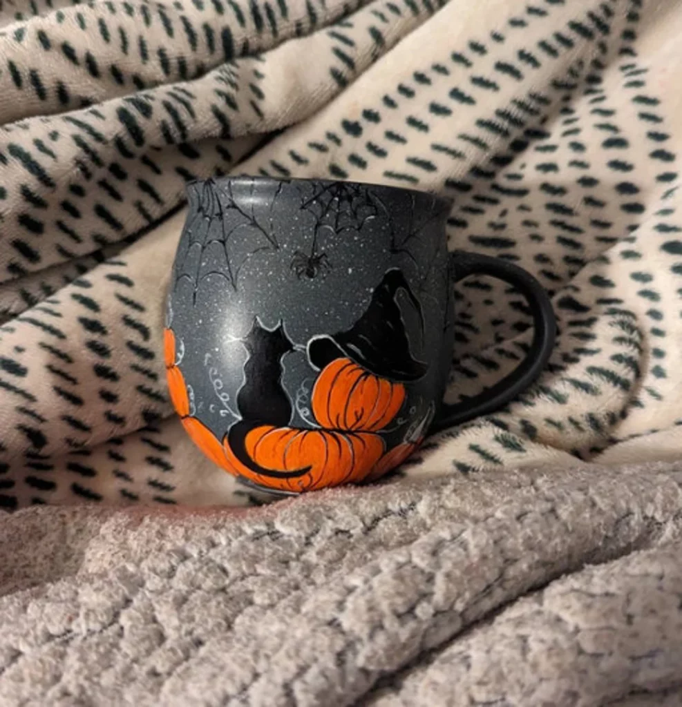 vintage halloween mug with witch cat esty