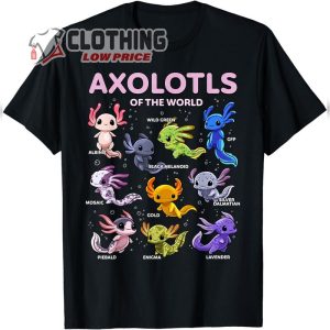 Axolotl Shirt Kawaii Axolotls of the World Tee, Axolotl Animals T-Shirt, Mosaic Albino Wild Green Shirt