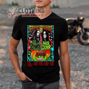 Alice Cooper Guitarist 2023 T- Shirt, Freaks On Parade Tour Rob Zombie Alice Cooper Special Guests Ministry Filter Poster Shirt, Alice Cooper Setlist Merch