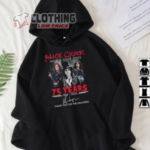 Alice Cooper Halloween T- Shirt, Alice Cooper World Tour 2023 75 Years 1948-2023 Thank You For The Memories Signature Hoodie, Alice Cooper Halloween Setlist Merch