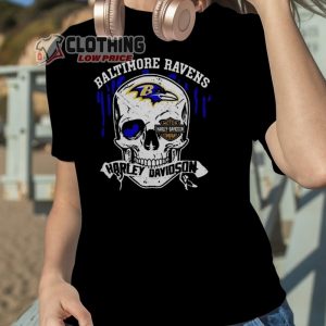 Baltimore Ravens Harley Davidson Skull Halloween 2023 Merch, Harley Davidson Skull Halloween 2023 Shirt, Halloween 2023 T-Shirt