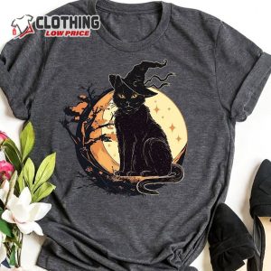 Black Cat Halloween Witch Shirt, Witch Black Cat Shirt, Black Cat On Moon Night Halloween Shirt