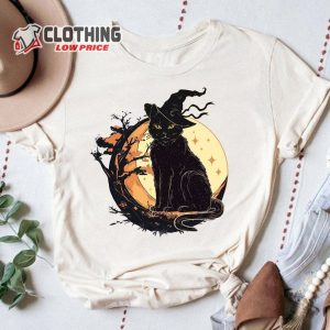 Black Cat Halloween Witch Shirt, Witch Black Cat Shirt, Black Cat On Moon Night Halloween Shirt