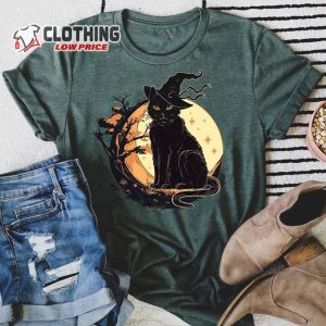 Black Cat Halloween Witch Shirt Witch Black Cat Shirt Black Cat On Moon Night Halloween Shirt3