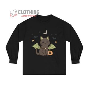 Black Kitty Halloween Shirt, Halloween Cat T Shirt, Halloween Pumpkin Tee, Halloween Bat Kitty, Halloween Cute Gift