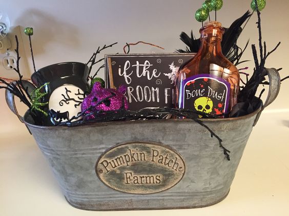 Black Themed Halloween gift basket esty