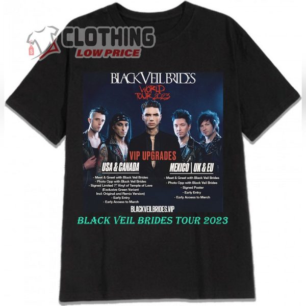 Black Veil Brides World Tour 2023 Vip Upgrades T- Shirt, Black Veil Brides Tour 2023 Setlist Shirt, Black Veil Brides Europe Tour 2023 Merch