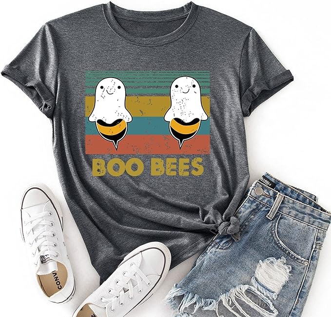 Boo Bees Shirt for Women Funny Halloween Ghost Gift Tshirt amazon