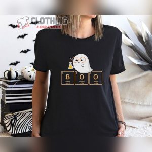 Boo Cute Science Halloween Shirt Cute Ghost Scientist With Periodic Table Of Elements That Spell Boo Science Teacher Halloween Shirt1
