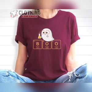 Boo Cute Science Halloween Shirt Cute Ghost Scientist With Periodic Table Of Elements That Spell Boo Science Teacher Halloween Shirt4