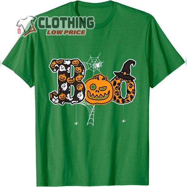 Boo Halloween Costume Spiders Shirt, Ghosts Pumpkin & Witch Hat Halloween T-Shirt