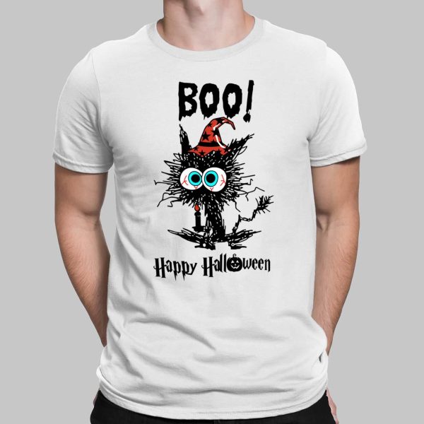 Boo Happy Halloween Halloween Black Cat Merch, Black Cat Halloween Shirt, Happy Halloween 2023 T-Shirt