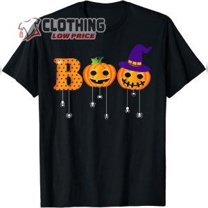 Boo pumpkins with witch hat and tarantula spiders Halloween T-Shirt