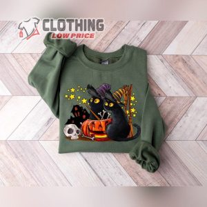 Cat Halloween Ghost Cat Shirt, Halloween Cat Shirt, Scary Black Cat Witch Pumpkin Spooky Season Sweater