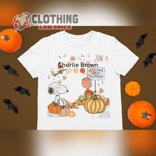 Charlie B Softstyle Snoopy Pumpkin T-Shirt, Welcome Great Pumpkin Witch Mummy Brown Leave Autunm Shirt