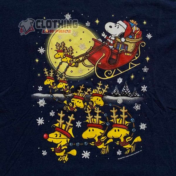 Christmas Peanuts Snoopy Woodstock Shirt Snoopy Santa Claus And Woodstock Reindeer Christmas Holiday T Shirt Christmas Eve Snow Snoopy Moon T Shirt 1