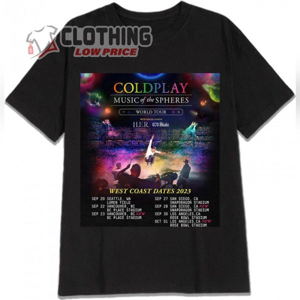 Coldplay Vancouver 2023 T- Shirt, Coldplay West Coast Dates 2023 T- Shirt, Coldplay World Tour Dates Merch