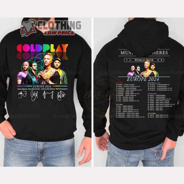 Coldplay World Tour Europe 2024 Merch, Coldplay Band Music Of The Spheres Tour 2024 Shirt, Vintage Coldplay Tour 2024 Tee, Coldplay Band Member Signatures T-Shirt