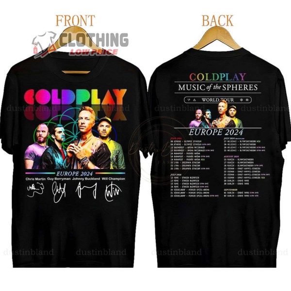 Coldplay World Tour Europe 2024 Merch, Coldplay Band Music Of The Spheres Tour 2024 Shirt, Vintage Coldplay Tour 2024 Tee, Coldplay Band Member Signatures T-Shirt