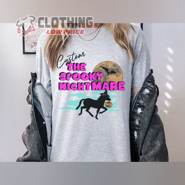 Custom Spooky Nightmare Halloween Western Horse Shirt, Cowgirl Horseback Rider or Horse Girl Shirt