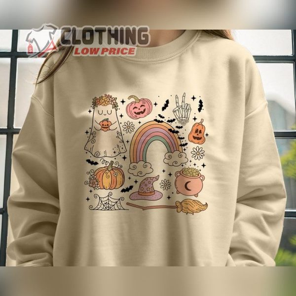 Cute Ghost Boho Rainbow Pumpkin Batman Skeleton Halloween Crewneck Jumper Sweatshirt