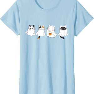 Cute Halloween Cat Ghost Pumpkin Costume for women T Shirt2