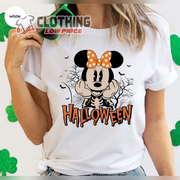 Disney Halloween Minnie Mouse T-Shirt, Mickey Mouse Graphic Tees, Spooky Season Halloween Skeleton Tshirts