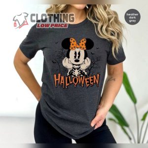 Disney Halloween Minnie Mouse T-Shirt, Mickey Mouse Graphic Tees, Spooky Season Halloween Skeleton Tshirts