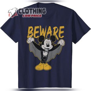 Disney Mickey Mouse Dracula Costume Beware Retro T-Shirt, Bewarre Black Disney Mouse Tee