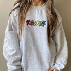 Embroidery Grateful Dead Dancing Bears Crewneck Sweatshirt, Grateful Dead Fan Rock Band Embroidered Tee