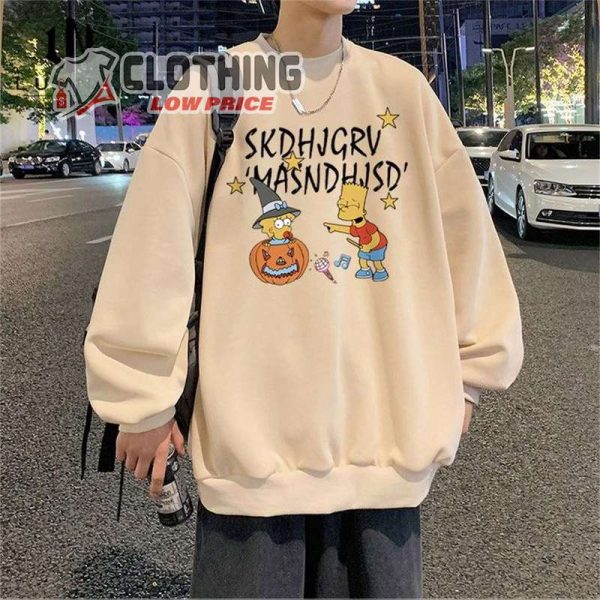 Fall Simpson Pattern Sweatshirt, Halloween Pumpkin Simpson Autumn Leaves Pumpkin Sweatshirt, Halloween Cartoon Dog Pattern Sweatshirt