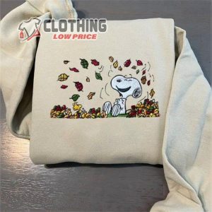 Fall Snoopy Embroidered Sweatshirt Snoopy Autumn Leaves Pumpkin Sweatshirt Halloween Cartoon Dog Embroidered Sweatshirt