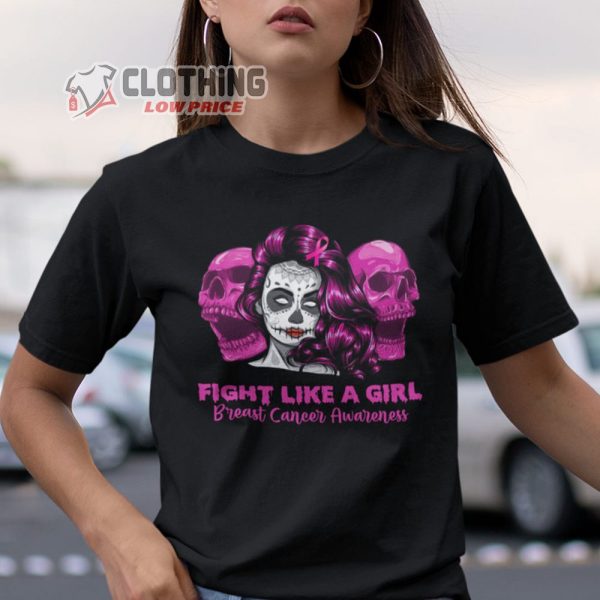Fight Like A Girl Breast Cancer Awareness Halloween Merch, Halloween Breast Cancer T-Shirt
