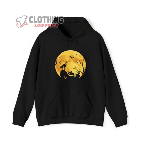 Full Moon Black Cat Bats Jack OLantern Haunted Halloween Unisex Sweatshirt Halloween Horror Nights Shirt1