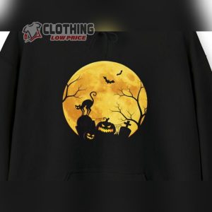Full Moon Black Cat Bats Jack O’Lantern Haunted Halloween Unisex Sweatshirt, Halloween Horror Nights Shirt