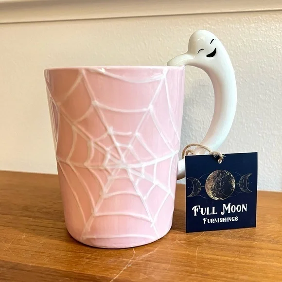 Full Moon Pink Ghost and Spiderweb Mug poshmark