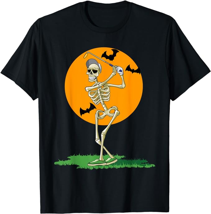 Golfing Skeleton Halloween Golf T Shirt amazon
