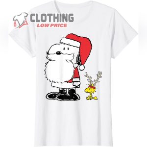 Holiday Snoopy Woodstock Antlers Santa Short Sleeve T-Shirt, Peanuts Snoopy Santa Claus Woodstock Chritmas Tee