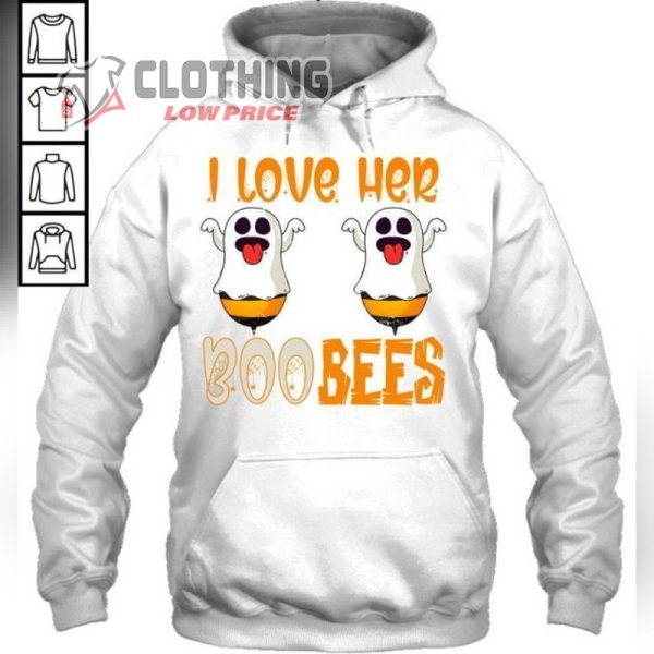 Halloween 2023 Trends Shirt, Cute Boo Bees T- Shirt, Halloween I Love Her Boo Bees Ghost Bee Matching Hoodie, Halloween Decor Trends 2023 Merch