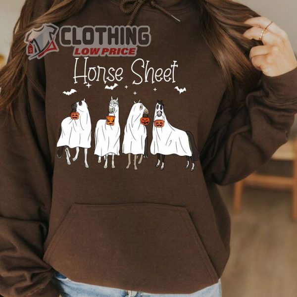 Halloween Ghost Horse SHeet Hoodie, Spooky Horse Graze Pumkin Carving Halloween Sweatshirt